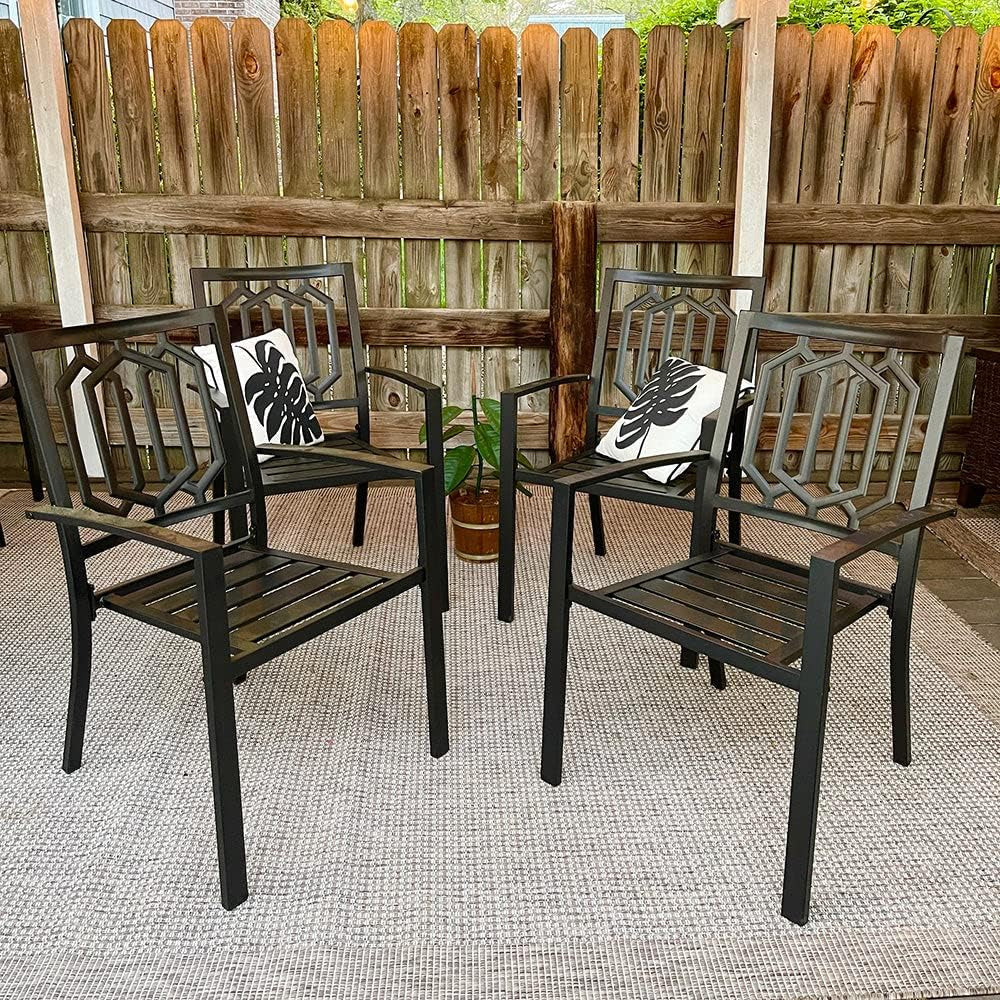 5-Piece Metal Patio Outdoor Table and Chairs Dining Set- 37" Square Bistro Table and 4 Backyard Garden Chairs, Table with 1.57" Umbrella Hole-4