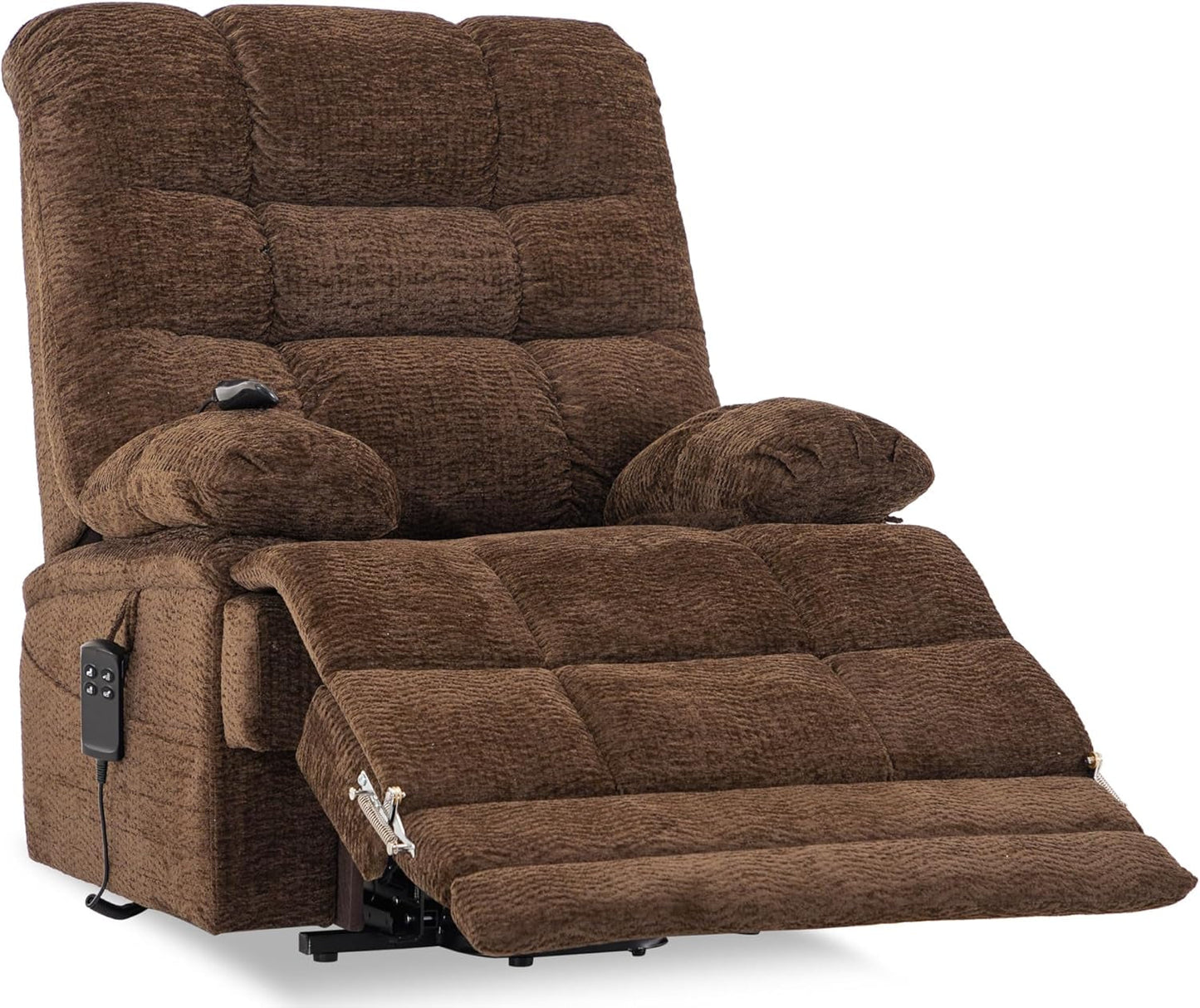 Big Tall Man Power Lay Flat Lift Recliner Extra Large Oversized Wide Heat Massage Dual Motor Recliners up to 400 LBS Electric Chairs,9205L Extended Footrest(Chenille Brown)-0