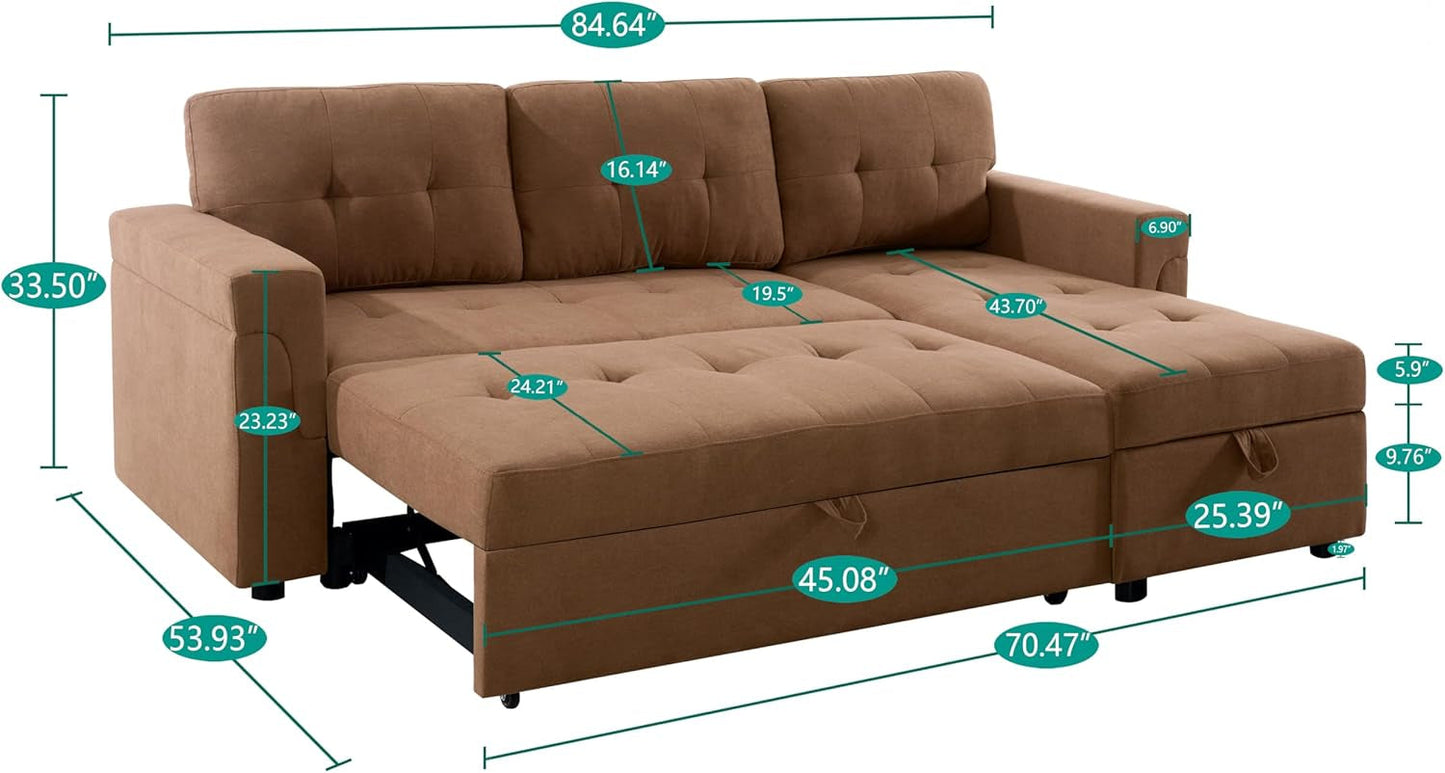 Caramel Air Leather Tufted L-Shape Sleeper Sofa Storage-1