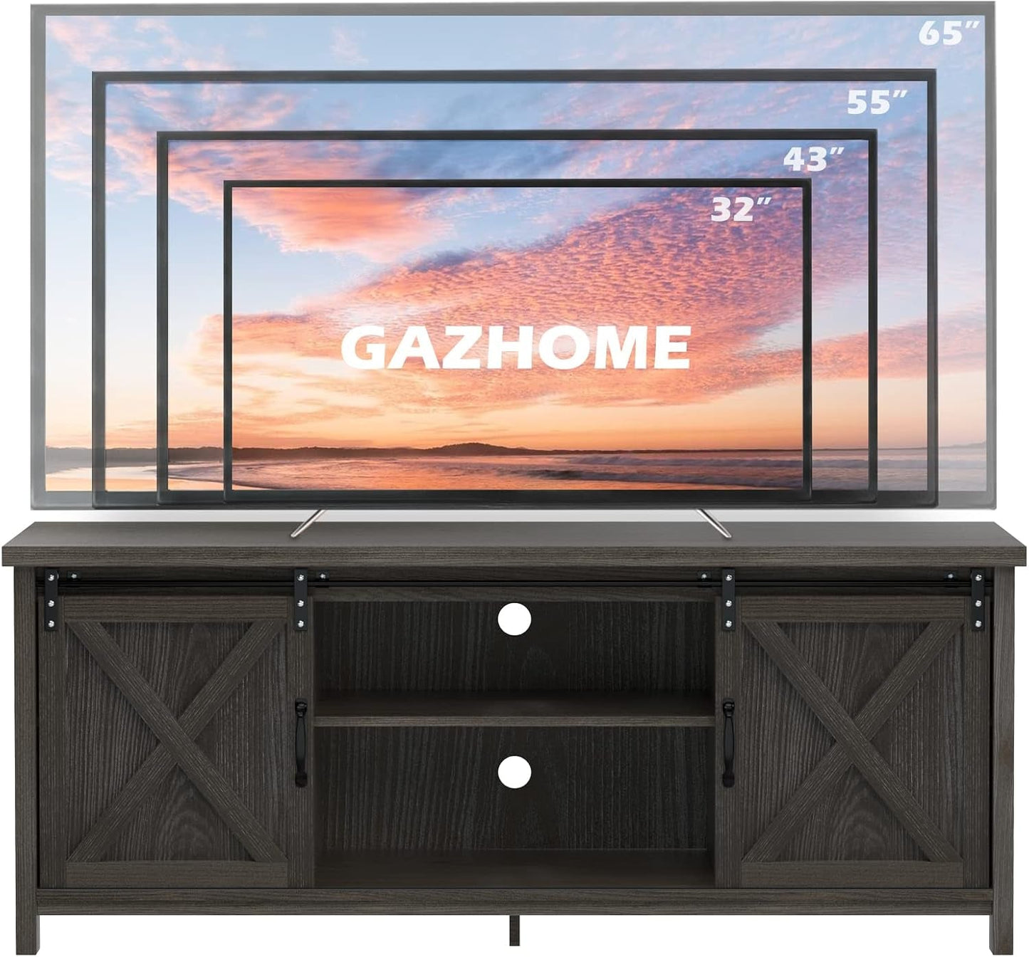 Modern Farmhouse TV Stand with Sliding Barn Doors, Media Entertainment Center Console Table for Tvs up to 65”,2-Tier Large Storage Cabinets,Rustic TV Stand for Living Room Bedroom,Dark Grey-3