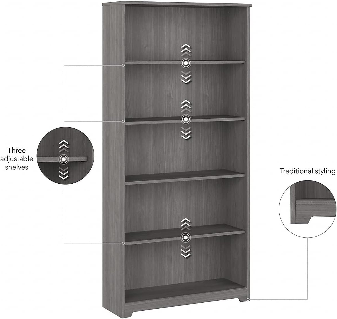 Bush Furniture Cabot Tall 5 Shelf Bookcase | Large Open Bookshelf in Modern Gray | Sturdy Display Cabinet for Library, Living Room, and Home Office-3