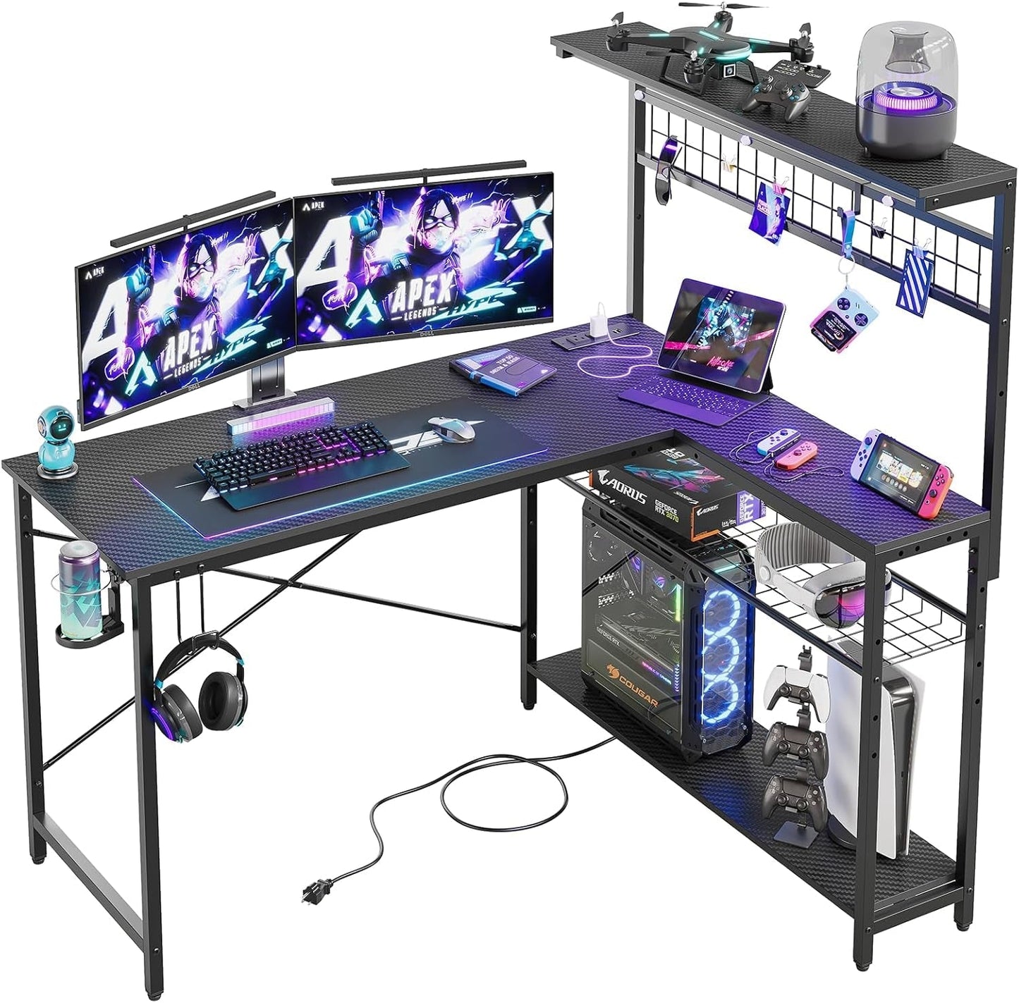 51" L-Shaped Gaming Desk with LED & Power-2