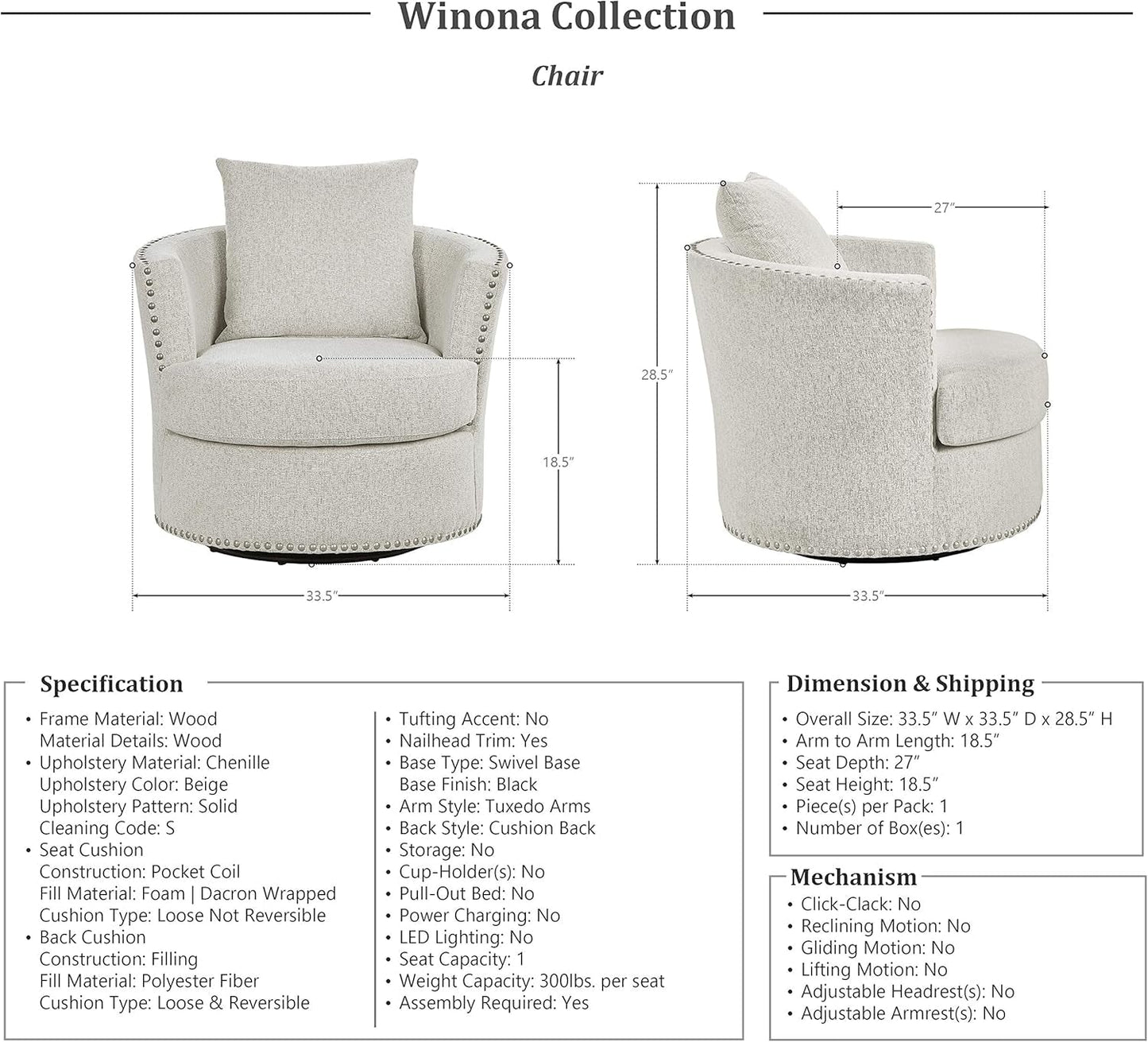 Living Room Furniture Set, Modern Couches for Living Room, Chenille Upholstered Couch Set, Including Sofa, Loveseat and Lounge Chair with Solid Wood Frame, 3-Piece Set, Beige-1