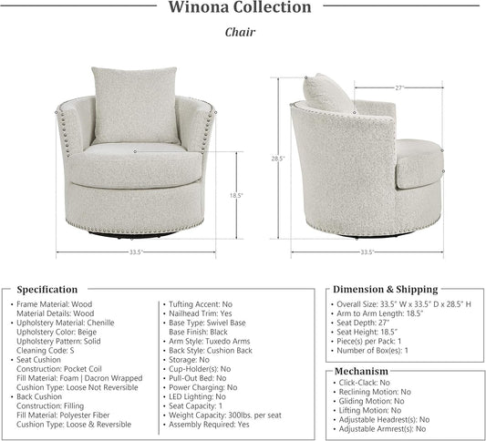 Living Room Furniture Set, Modern Couches for Living Room, Chenille Upholstered Couch Set, Including Sofa, Loveseat and Lounge Chair with Solid Wood Frame, 3-Piece Set, Beige-1