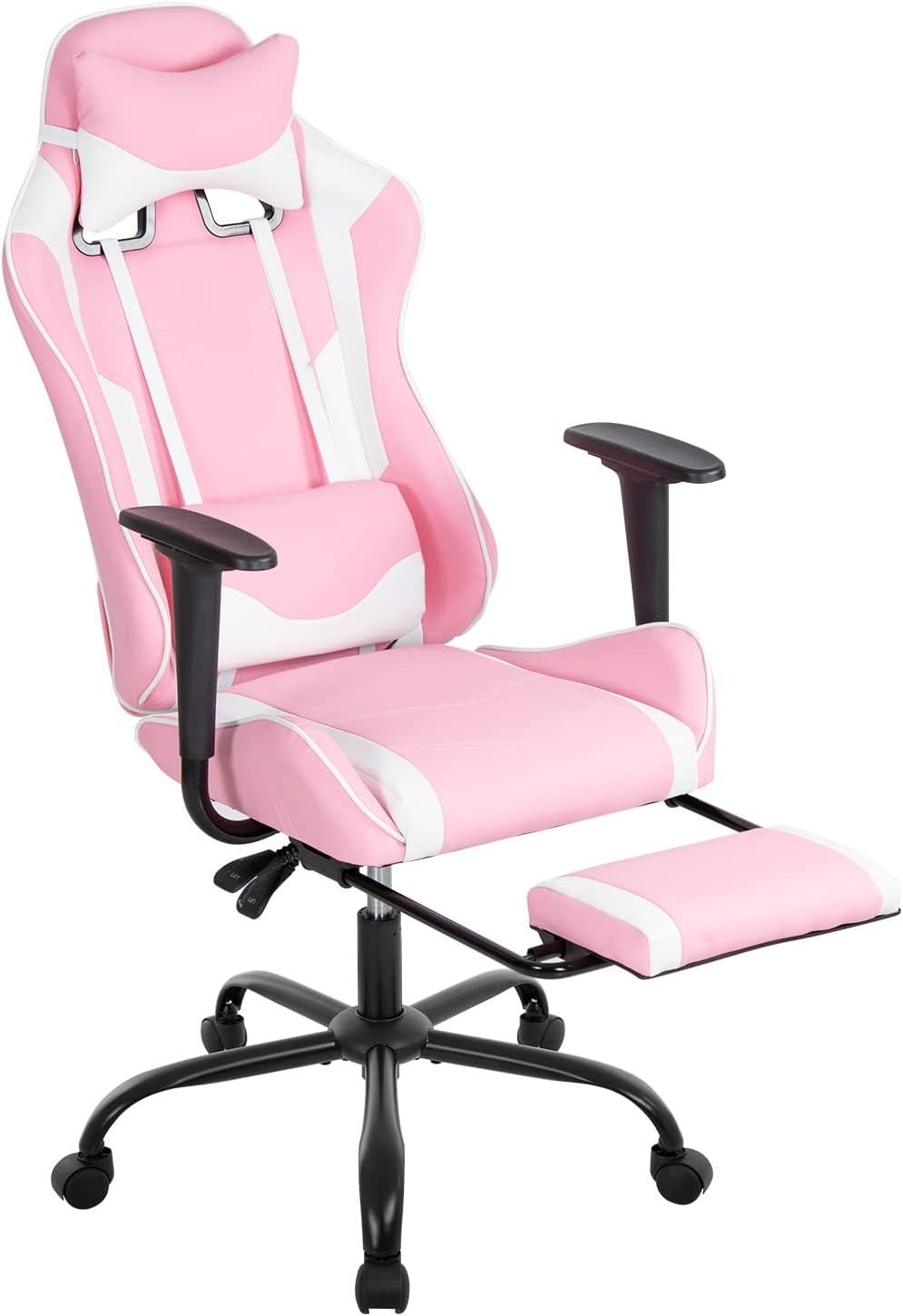 PC Gaming Chair Desk Chair Ergonomic Office Chair Executive High Back PU Leather Racing Computer Chair with Lumbar Support Footrest Modern Task Rolling Swivel Chair for Women Men Girls Adults, Pink-0