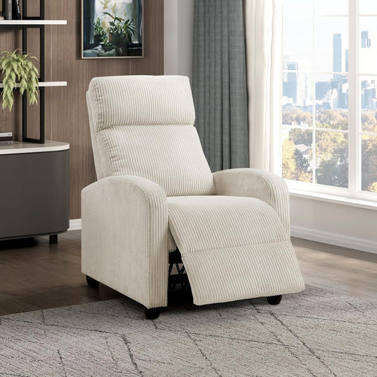 Pushback Recliner Chair Armchair Push Back Recliner, Corduroy Chair with Solid Wood Frame and Metal Seat Base, Single Sofa Accent Chair for Living Room/Office/Apartment, Beige-0