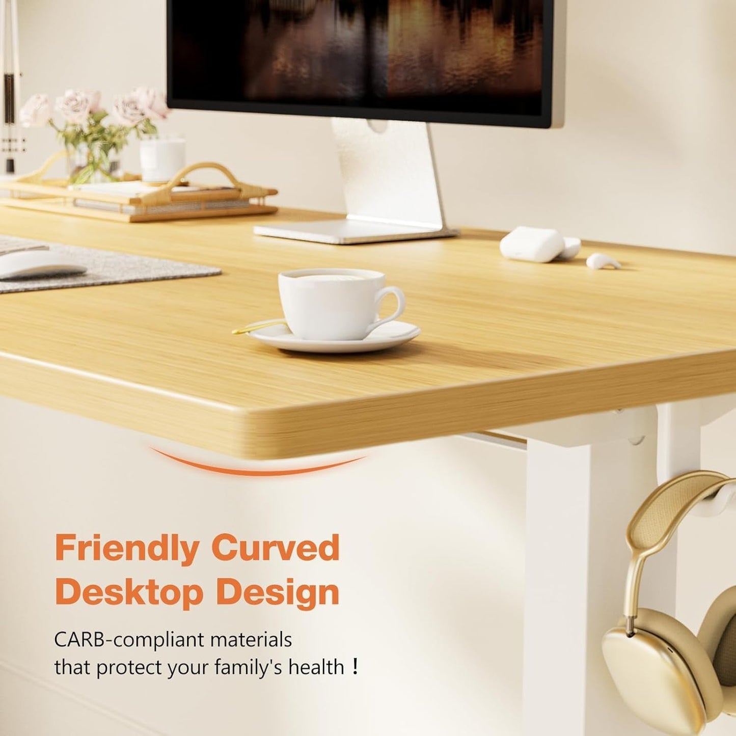 Electric Adjustable Height Standing Desk - 55 X 24 Inch Sit to Stand up Desk with Splice Board, Rising Home Office Computer Table with 2 Hook and Wire Hole for Work-4