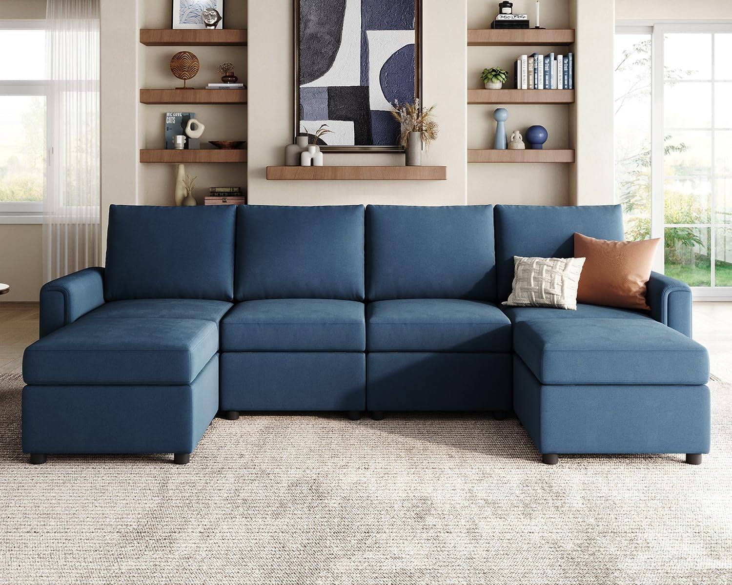 Blue Modular U-Shaped Sectional, Storage, Memory Foam-0
