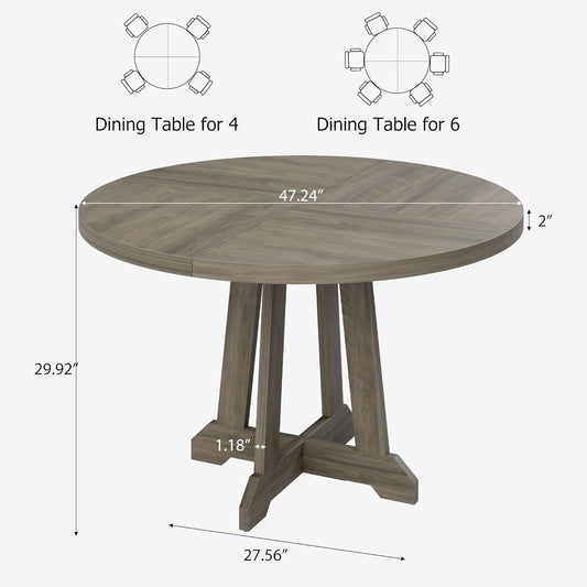 Dining Table for 4 to 6 People, 47 Inch round Wooden Kitchen Table with Sturty Legs, Dining Room Table for Dining Room, Kitchen (Grey)-1