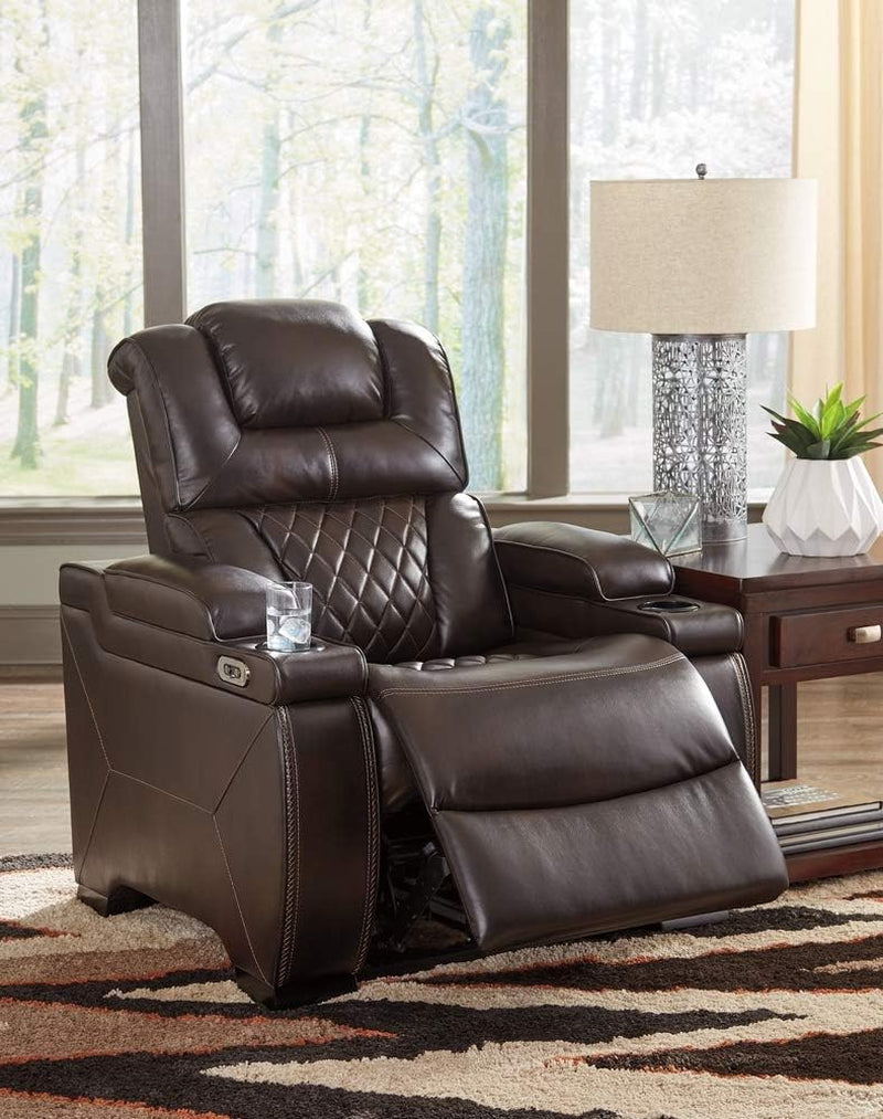 Warnerton Faux Leather Power Recliner with Adjustable Headrest, Brown-4