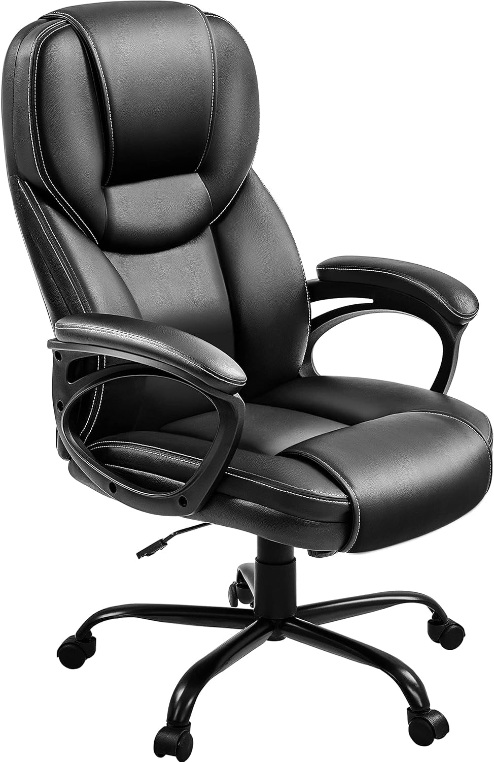 High Back Executive Chair Faux Leather Managerial Chair Ergonomic Task Chair Computer Meeting Chair Large Seat Swivel Chair, Sturdy Metal Base, Black-0