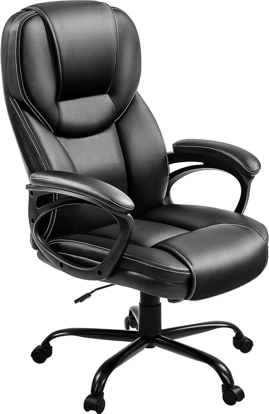 High Back Executive Chair Faux Leather Managerial Chair Ergonomic Task Chair Computer Meeting Chair Large Seat Swivel Chair, Sturdy Metal Base, Black-0