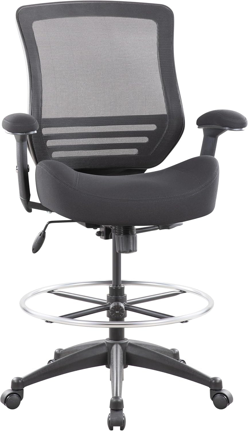 400Lbs Mesh Ergonomic Office Drafting Chair Big Adjustable Foot Ring Height Adjustable Armrest (Black)-0
