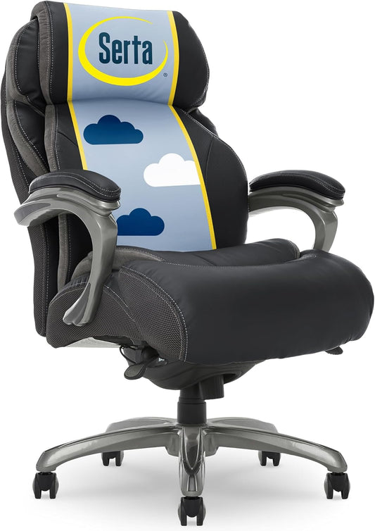 Jackson Big and Tall Executive Office Chair with AIR Technology and Smart Layers Premium Elite Foam, Supports up to 350 Pounds, Bonded Leather, Black-0
