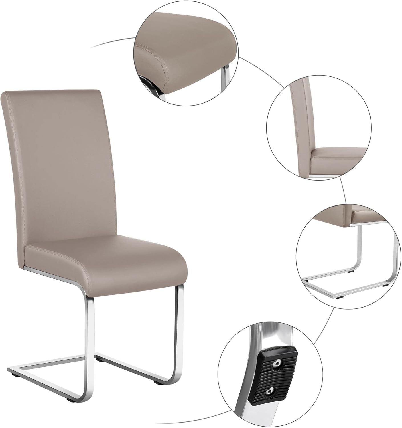 Dining Chairs High Back Leather Side Chairs Dining Living Room Chairs Upholstered Armless Chair with Metal Legs Home Kitchen Furniture Modern, 1 Package of 2Pcs, Light Brown-3