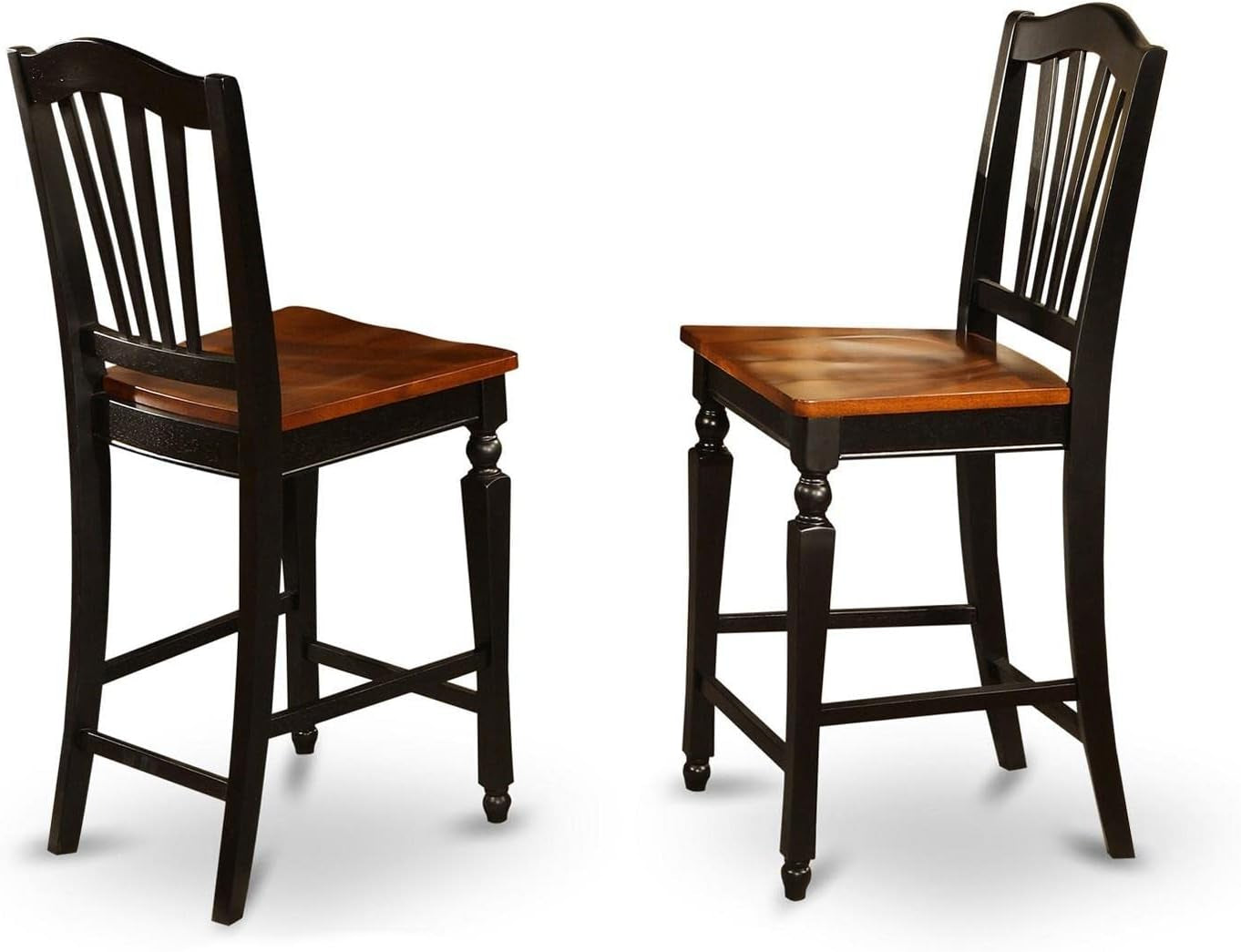 CHS-BLK-W Chelsea Counter Height Barstools - Slat Back Wooden Seat Chairs, Set of 2, Black & Cherry-0