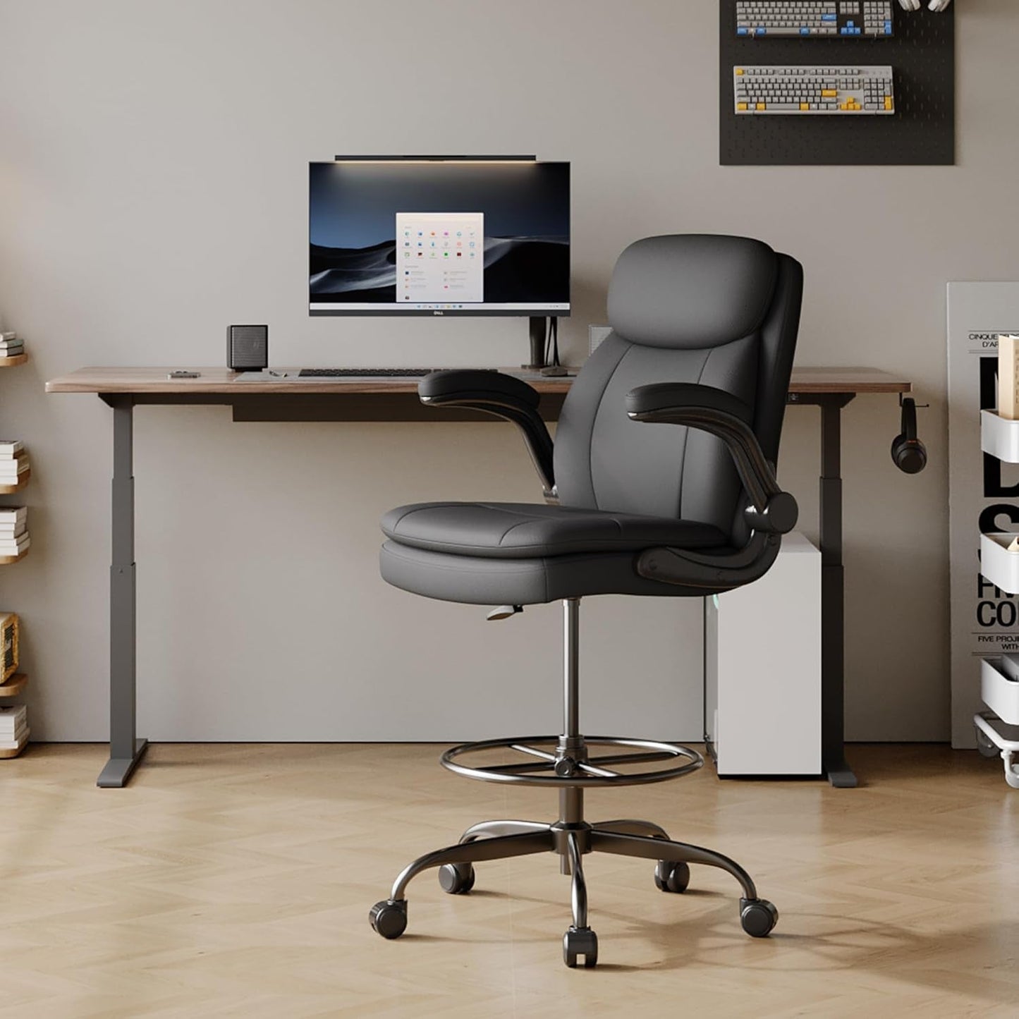 Adjustable Height Leather Drafting Chair for Standing Desk-0