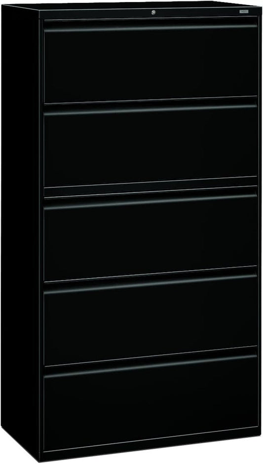 5-Drawer Lateral File Cabinet with Lock, 36 by 19-1/4 by 67-Inch, Black-0