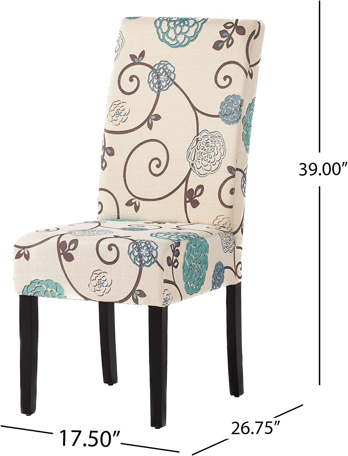 Set of 2 Pertica Fabric Dining Chairs, White and Blue Floral-2