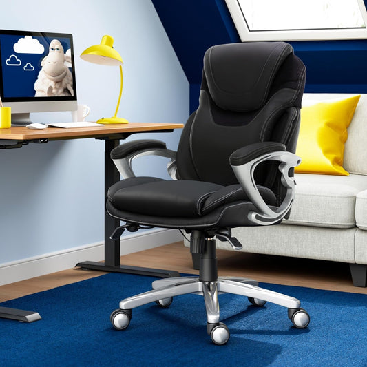 Bryce Executive Office Chair, Ergonomic Computer Deskchair with Patented AIR Lumbar Technology, Comfortable Layered Body Pillows for Cushioning, quality Foam, Bonded Leather, Black-1