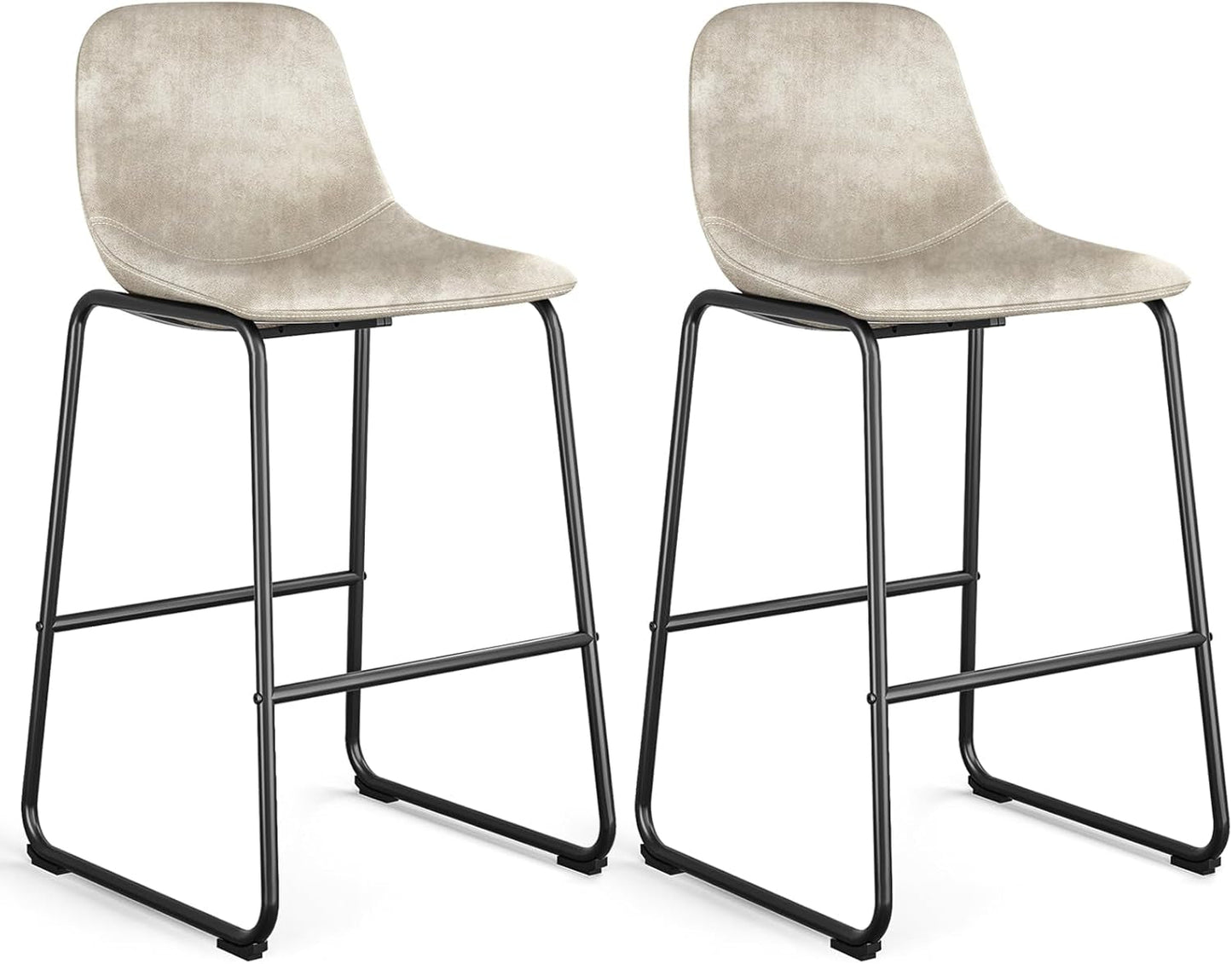 Pu Faux Leather Bar Stools Set of 2, Industrial Pub Barstools with Back and Footrest, Modern Armless Bar Height Stool Chairs (Beige, 30" Barstool X2)-0