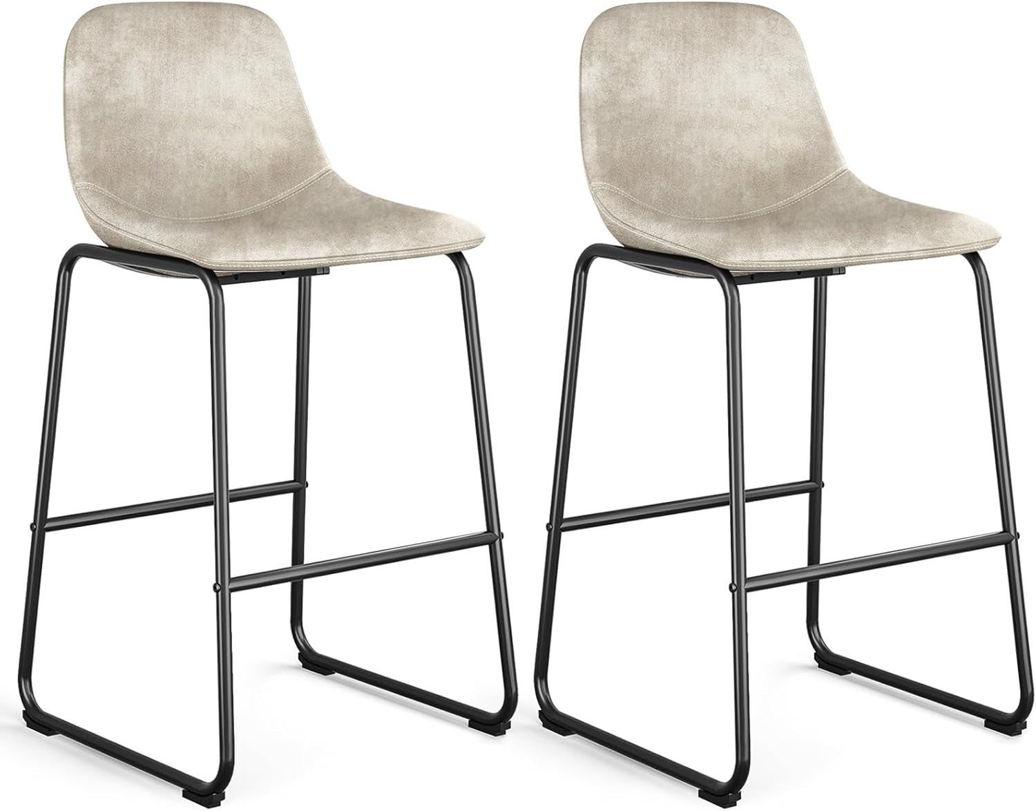 Pu Faux Leather Bar Stools Set of 2, Industrial Pub Barstools with Back and Footrest, Modern Armless Bar Height Stool Chairs (Beige, 30" Barstool X2)-0