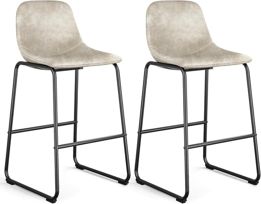 Pu Faux Leather Bar Stools Set of 2, Industrial Pub Barstools with Back and Footrest, Modern Armless Bar Height Stool Chairs (Beige, 30" Barstool X2)-0