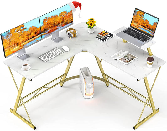 Marble Laminate L-Shaped Gaming Desk with Monitor Stand-0