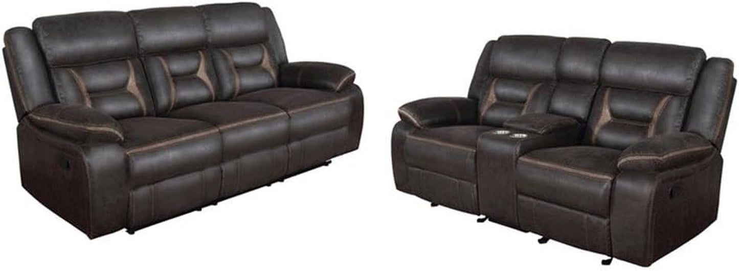 2-Piece Faux Leather Upholstered Motion Living Room Set Brown-0