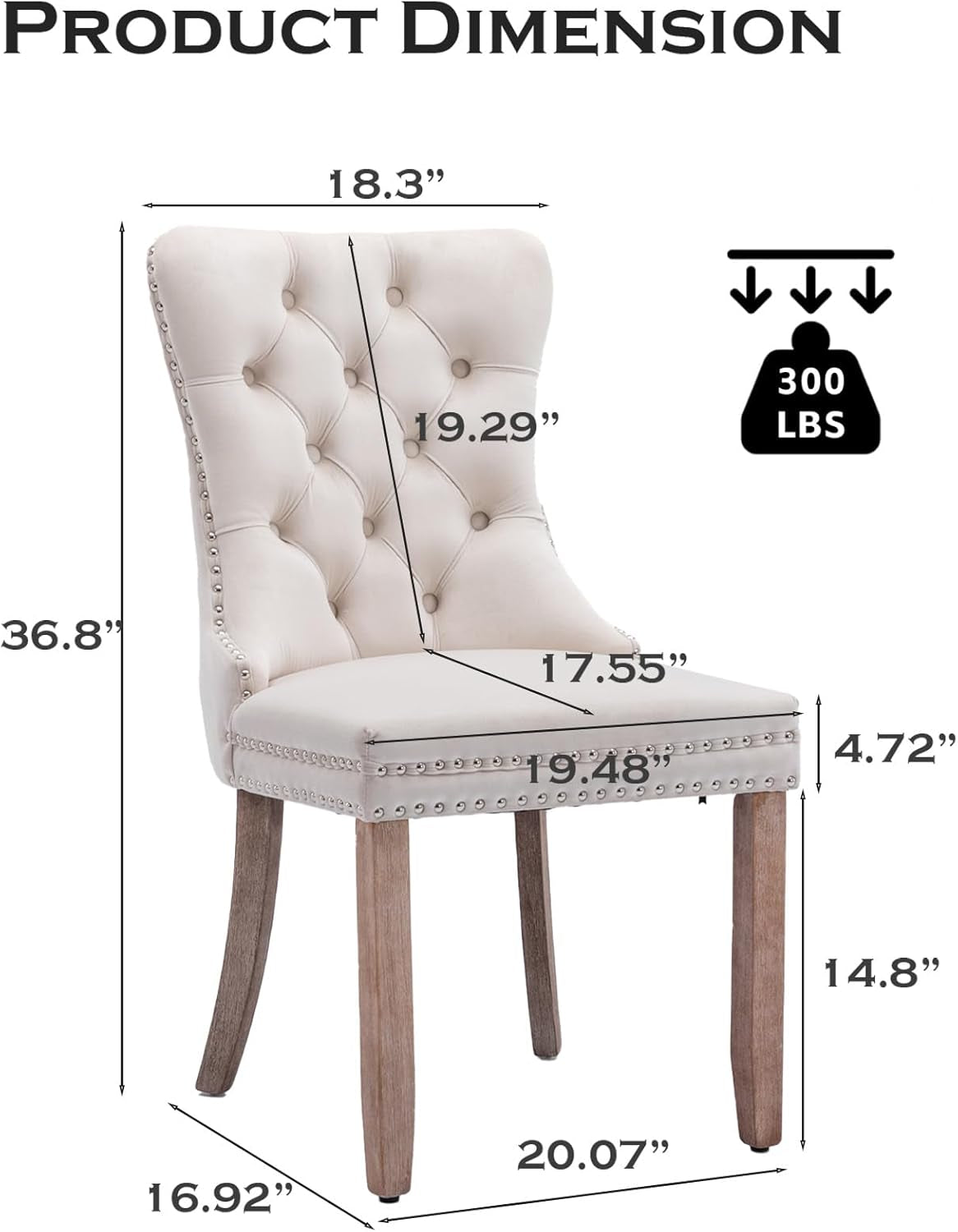 Velvet Dining Chair Set of 2 Upholstered Tufted Dining Room Chair with Nailhead Trim and Solid Wood Legs for Kitchen, Restaurant,Beige-1