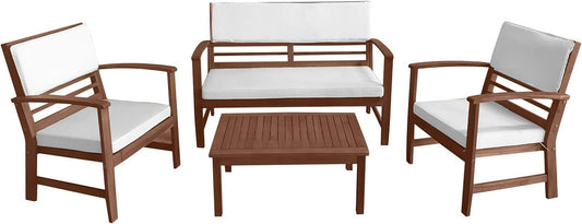 Patio Conversation Set Patio Furniture Patio Sofa Set Outdoor Chat Set 4-Piece Acacia Wood Outdoor Seating Set with Water Resistant Cushions and Coffee Table for Pool Beach Backyard Balcony Garden-0
