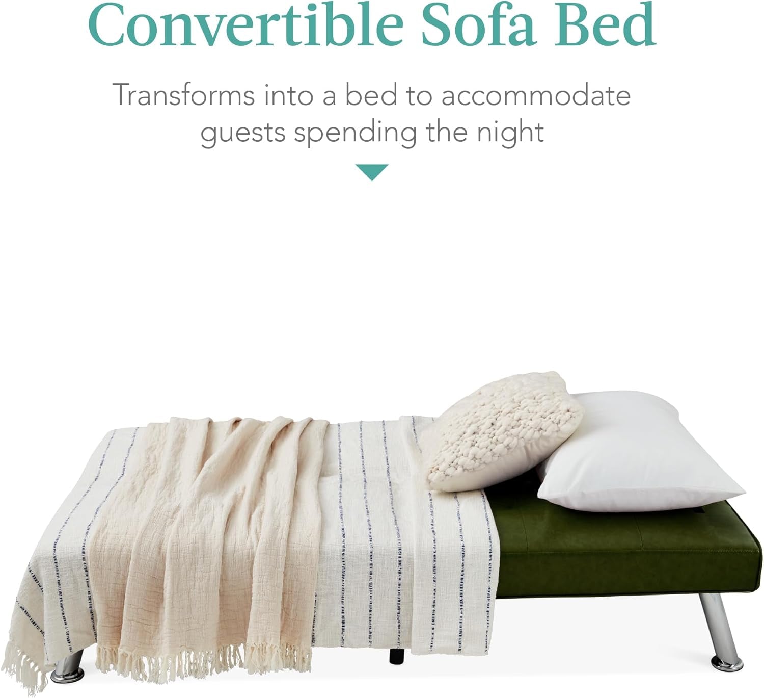 Dark Green Faux Leather Convertible Futon Sleeper-4