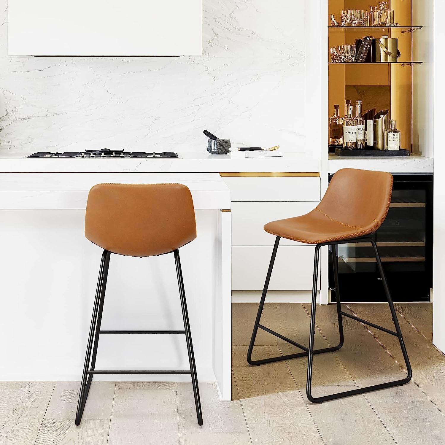 Alexander Industrial Faux Leather Bar Stools (Set/4)-4