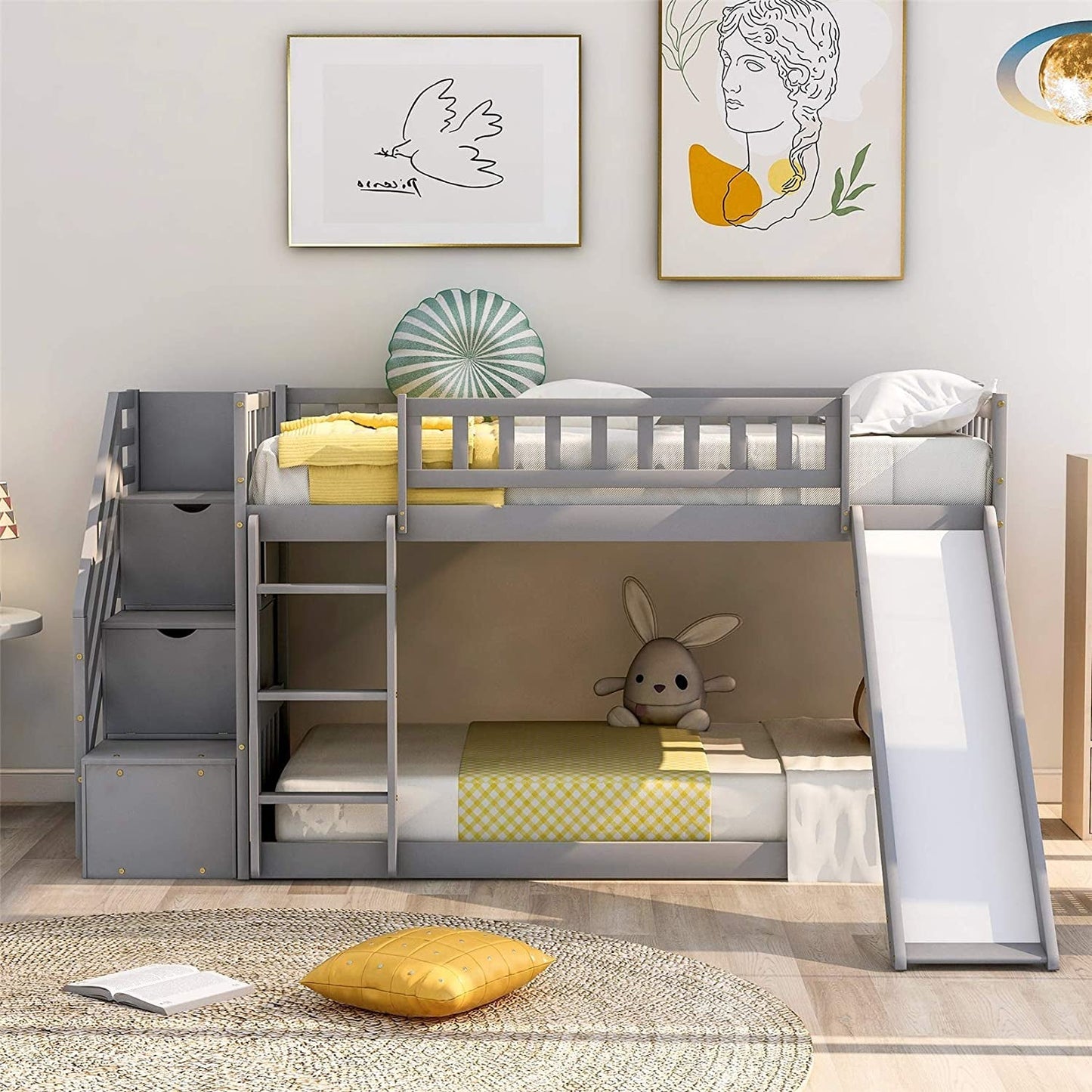 Twin Metal Bunk Beds with Guard Rail-0