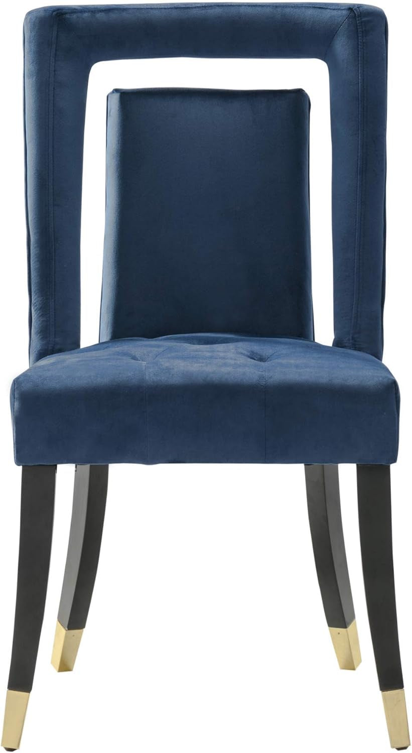 Elsie Dining Side Chair Velvet Upholstered Nailhead Trim Seat Espresso Finished Gold Tip Tapered Wood Legs Modern Transitional (Set of 2), Navy-0