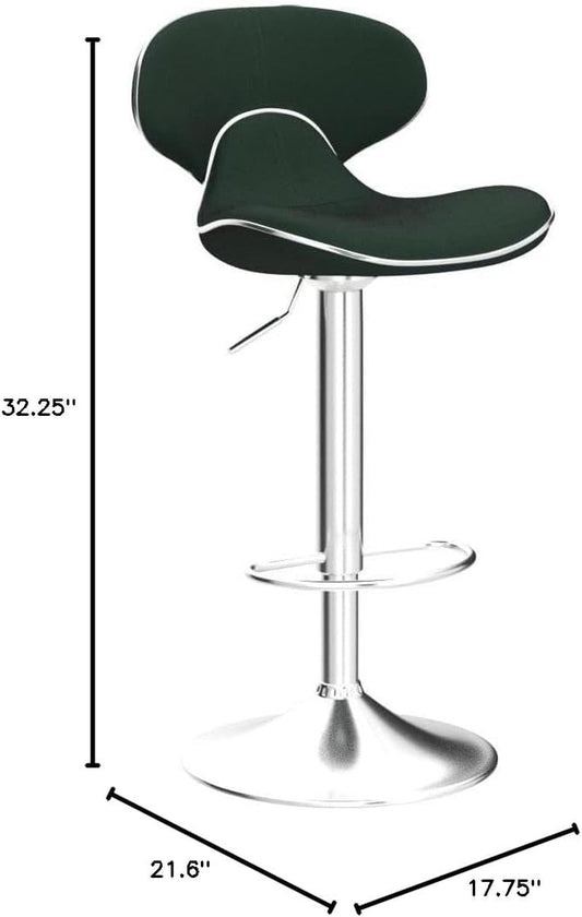 Masaccio Velvet Upholstered Adjustable Swivel Barstool, Set of 2, Green-1