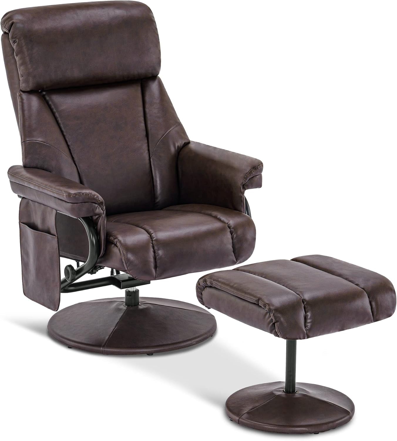 Swivel Recliner with Ottoman, TV Chair with Vibration Massage, Ideal for RV Small Space, Living Room & Bedroom 4539 4828 (Faux Leather, Dark Brown)-0