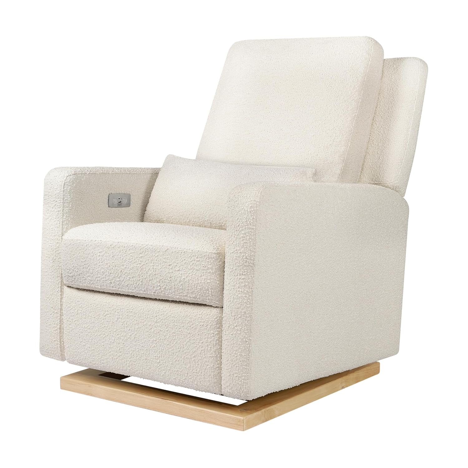 Sigi Electronic Power Recliner and Glider with USB Port in Ivory Boucle with Light Wood Base, Greenguard Gold and Certipur-Us Certified-0