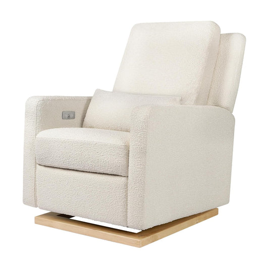 Sigi Electronic Power Recliner and Glider with USB Port in Ivory Boucle with Light Wood Base, Greenguard Gold and Certipur-Us Certified-0