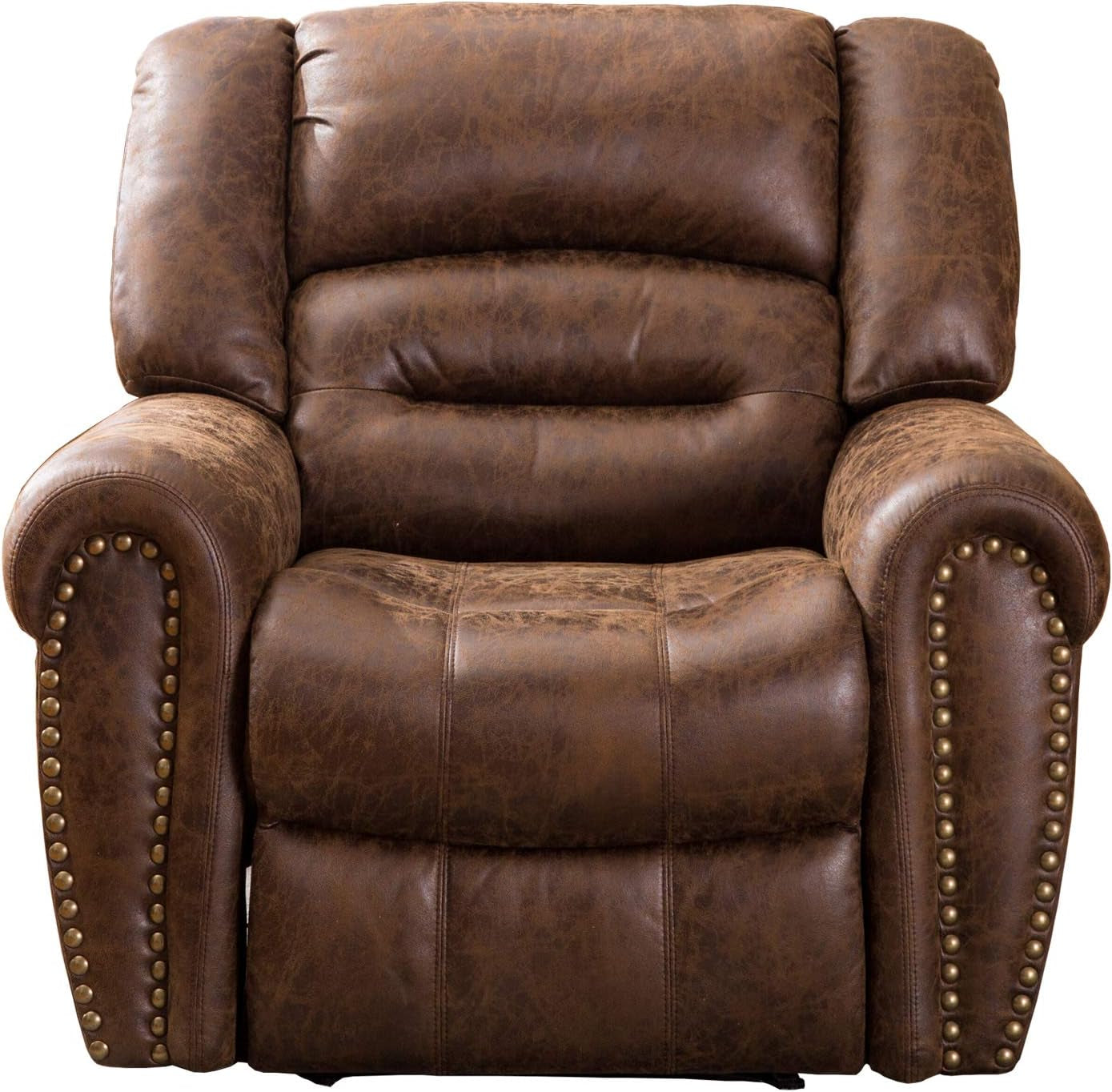 Electric Recliner Chair W/Breathable Bonded Leather, Classic Single Sofa Home Theater Recliner Seating W/USB Port (Nut Brown)-2