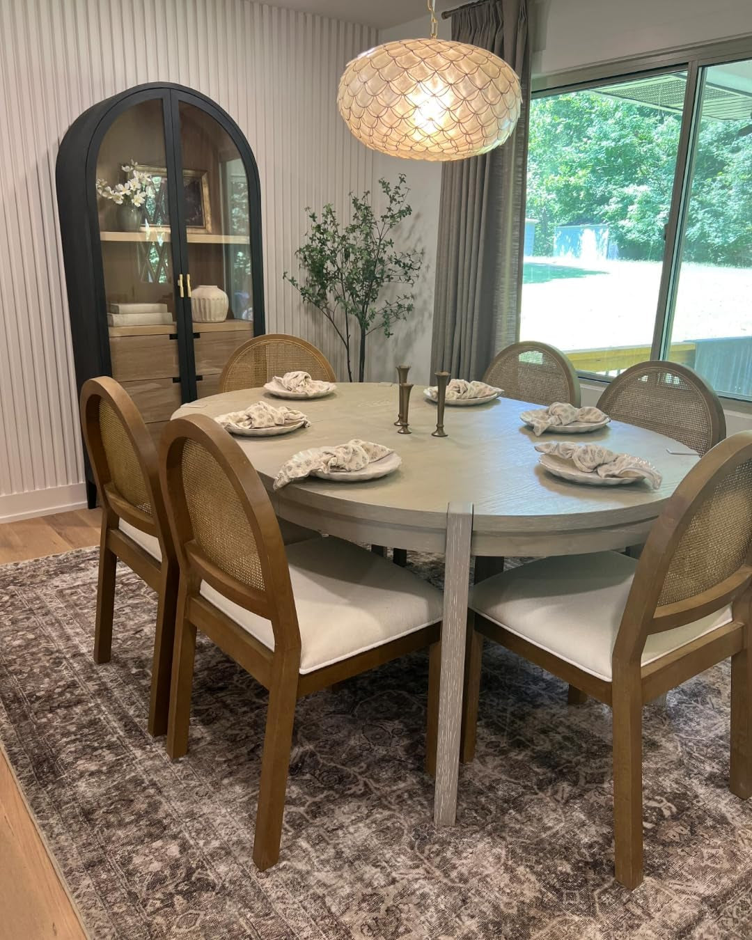 Bailey 19 In. Boucle Dining Chair, Upholstered Side Chair with Natural Woven Rattan Back and Solid Wood Legs, Light Brown-3