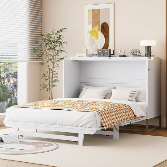 Queen Wood Murphy Bed with Frosted Glass Doors-1