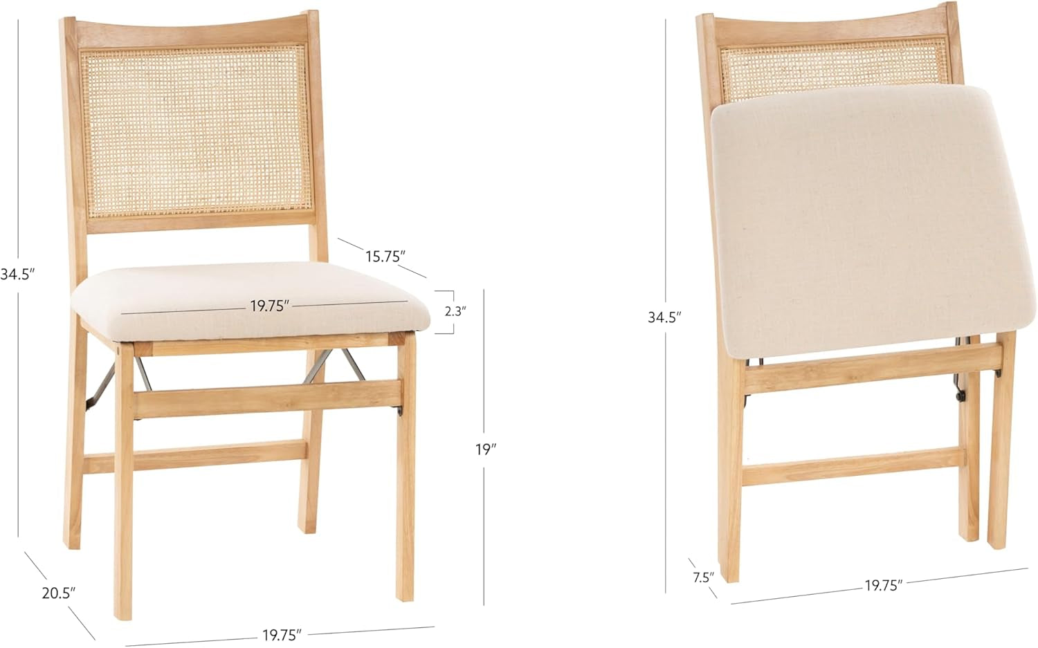 Kasi Beige Rattan Cane Folding Foldable Dining Side Chair, Natural-1