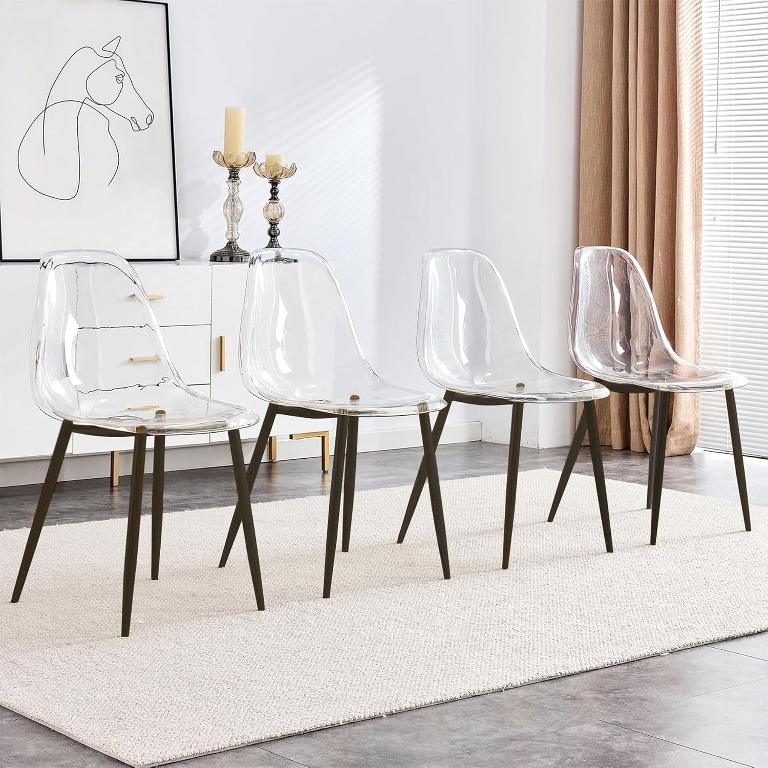 Clear Acrylic Dining Chairs Set of 4 Black Legs-1