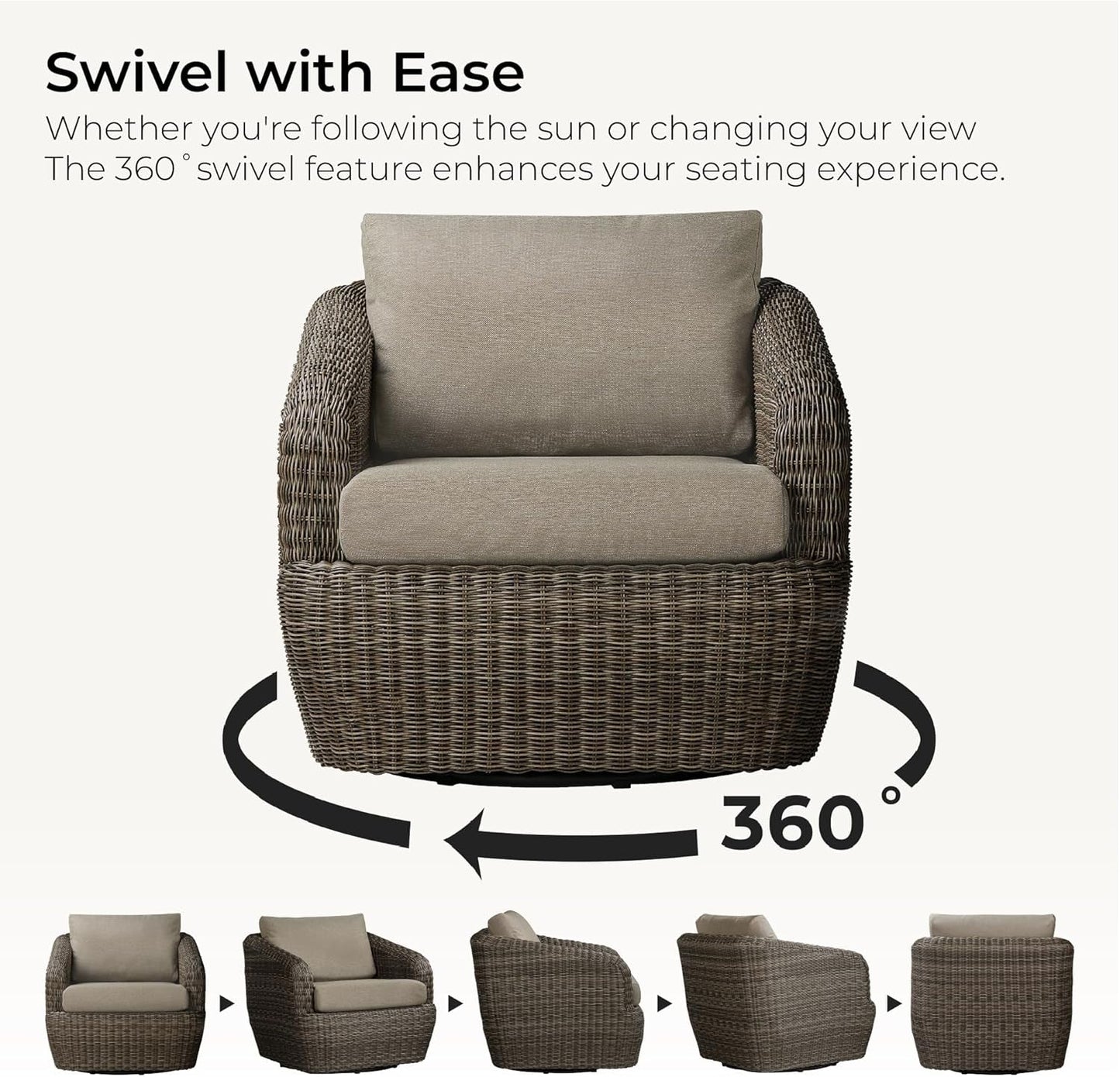 5 Pieces Patio Wicker Furniture Set, Outdoor Rattan Bistro Set with Removable Thickened Cushions, Fully Assembled(Gray Cushions with Brownish Gray Wicker)-1