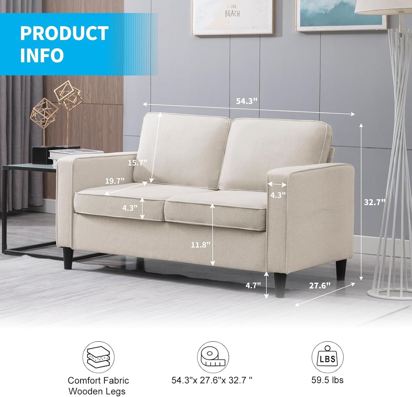 2 Piece Sofa Set, Sofa and Loveseat Sets for Living Room, L Shape Sectional Sofa with Chaise, 3 Seater Convertible Sectional Sofa Couch for Apartment-3