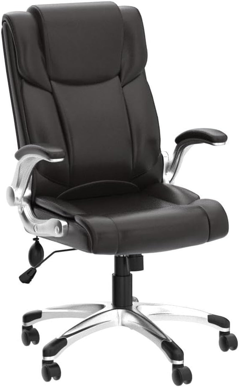 Two Brown Leather Executive Chairs, Adjustable, Rolling-4