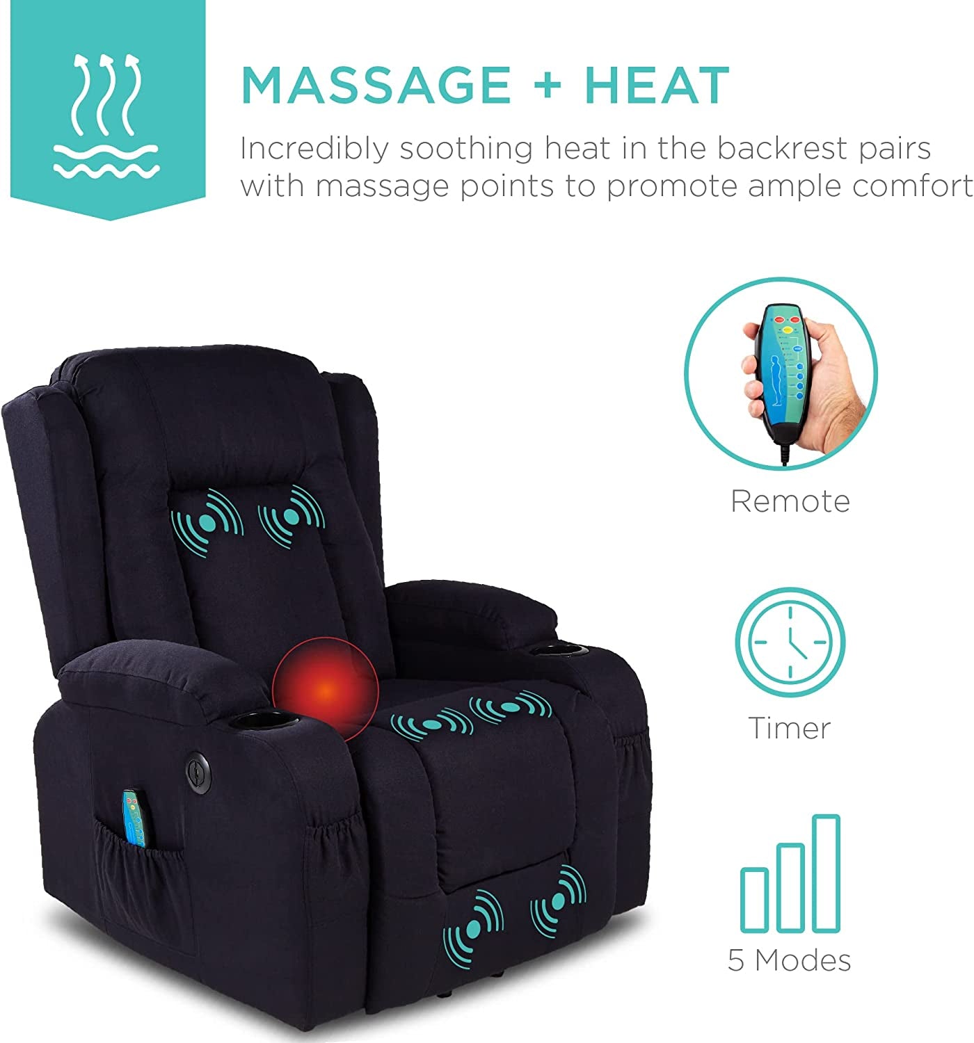 Electric Power Lift Linen Recliner Massage Chair (Black)-3