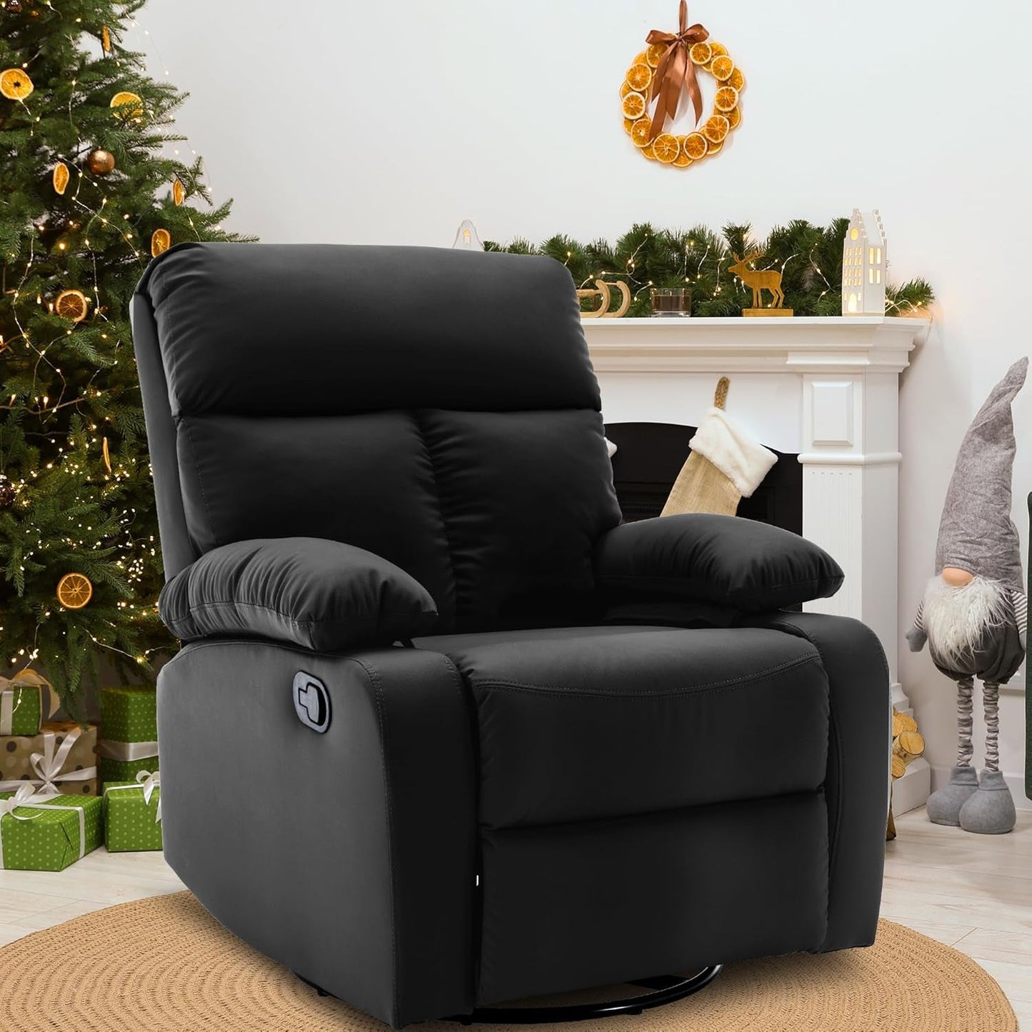 Swivel Rocker Recliner, Small Rocking Recliners for Small Spaces, Rocking Recliner Chair for Living Room, RV, Bedroom, Nursery, Black-1