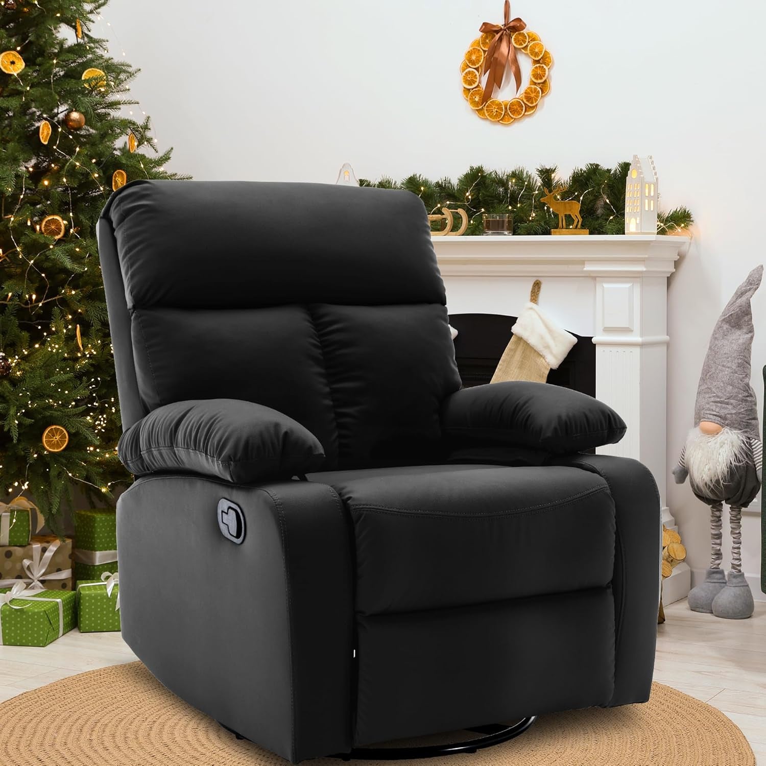 Swivel Rocker Recliner, Small Rocking Recliners for Small Spaces, Rocking Recliner Chair for Living Room, RV, Bedroom, Nursery, Black-1